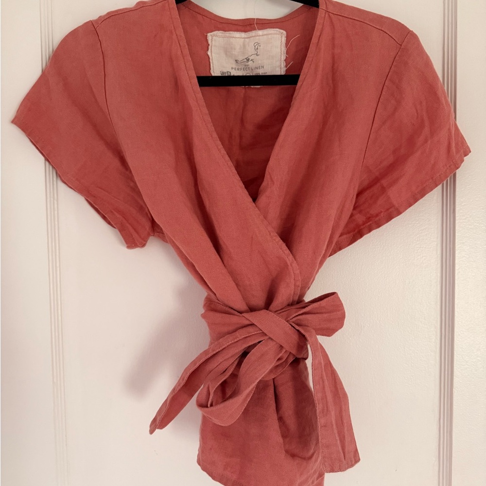Not Perfect Linen Madrid Top In Coral